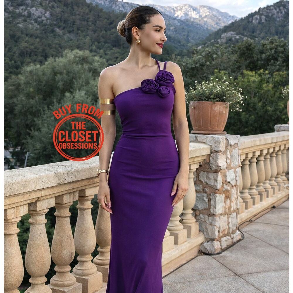MANGO Purple One Shoulder Midi Dress NWT Wedding Guest Formal Dress